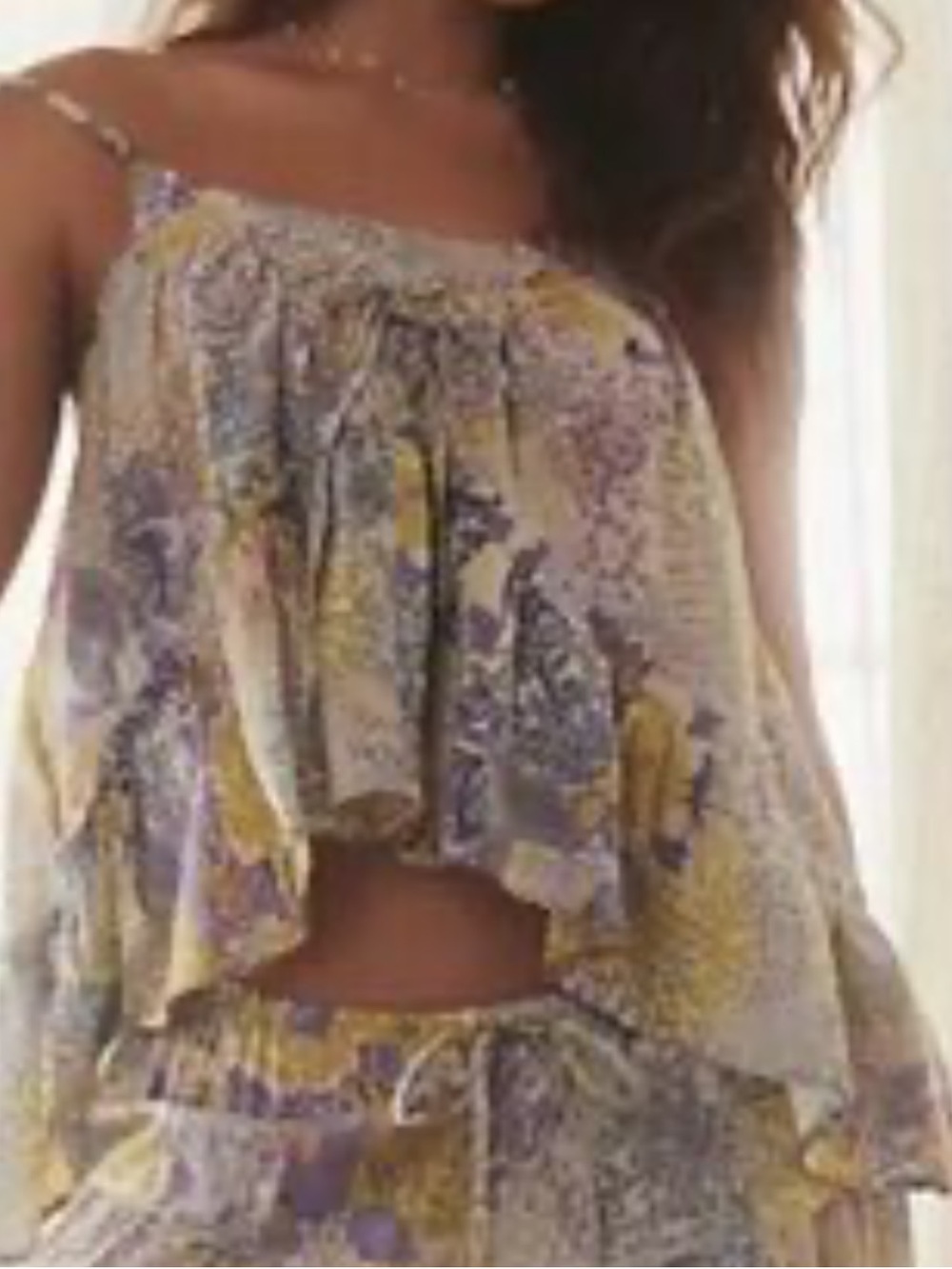 Anthropologie Pastel Floral Ruffle too in Lavender, Yellow & Mint